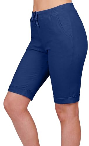 Love My Fashions® Plain Shorts for Women 3/4 Italian Magic Shorts Soft & Stretchy Knee Length Capri Cropped Trousers Elastic Waist Drawstring with Side Pockets Casual Summer Wear