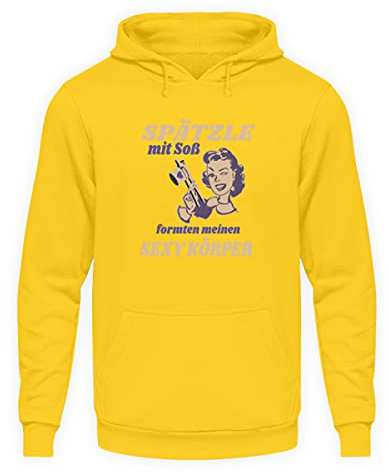 Spätzle avec sauce – Proverbes souabes – Cadeaux – Sweat à capuche unisexe, jaune soleil, XL