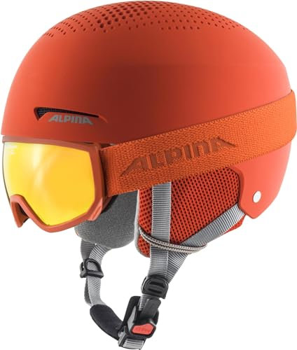 Alpina ZUPO Set (+SCARABEO JR.) - Hochwertiges, Sicheres & Robustes Set aus Skibrille & Skihelm Für Kinder, Pumpkin-orange matt, 48-52 cm
