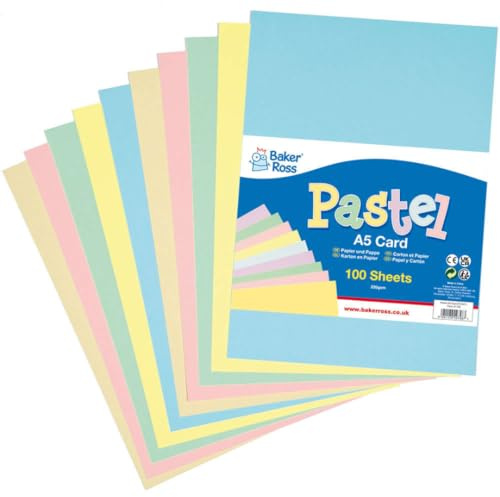 Baker Ross A5 pastellkort – paket med 100, hantverkskort i pastell för barn (FC337)