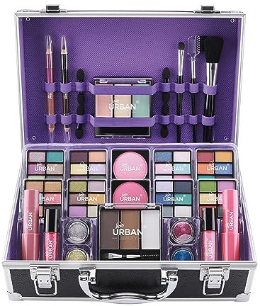 Bliss Beauty Case con Prodotti per il Trucco Vegani - Beauty Case con Ombretto, Fard, Rossetto, Cera e Polvere per Sopracciglia, Pennelli - Organizzatore per Makeup Case con Cornice in Alluminio