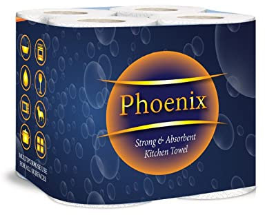 Phoenix Kitchen Towel Rolls 2 Ply – 24 Pack | Super Absorbent, Strong, Multipurpose Paper Towels for Cleaning, Spills & Wiping | Embossed, Family & Commercial Use