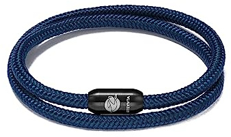 BTEYIVTA Handmade Nautical Rope Bracelet for Men and Women with Stainless Steel Detailing (blue, Medium(Wrist size:6.8-7.1inch))