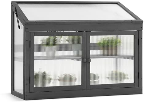 MCombo 2-Tier Wooden Cold Frame Garden Greenhouse Raised Flower Planter Shelf Bed Protection 6057-0160 (Dark Grey)