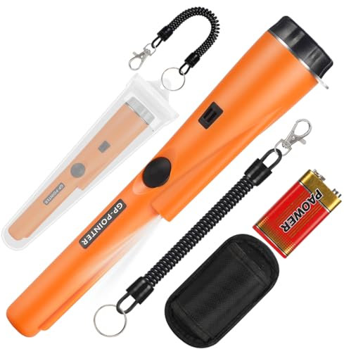 Détecteur de métaux pointeur pour la détection de métaux, Chasse au Trésor, Recherche 360 ° Or Chasse au Trésor Aiguille avec Ceinture, Holster, LED, Outils étanches Accessoires (Orange)
