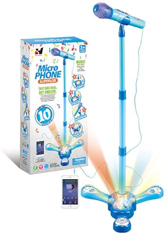 Kids Karaoke Machine with Stand,Kids Microphone Flashing Stage Lights Adjustable Stand Gift for Age 3+ Years Old Children (Blue) (Blue)