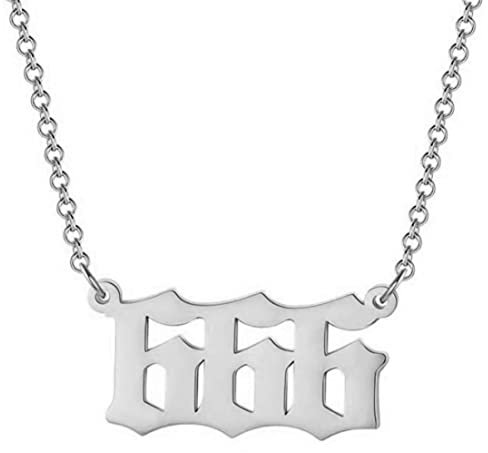 Hperu Nummer Halskette 666 Zahl Anhänger Choker Schmuck Edelstahl Linkkette Silber Lucky Number Halskette 111