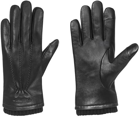 Cole Haan Premium Black Leather Gloves for Men, Size X-Large, Touchscreen Thumb and Index Finger, Knit Cuff, Insulated Lining, and Three-Point Stitch