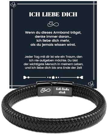 MANVEN Armband für Männer Geschenk für Ihn Lederarmband Herren mit Gravur Ich Liebe Dich Valentinstag Geburtstagsgeschenk Geschenk für Ihn Freund Mann Ehemann Jahrestag Weihnachten für Männer 22.5cm