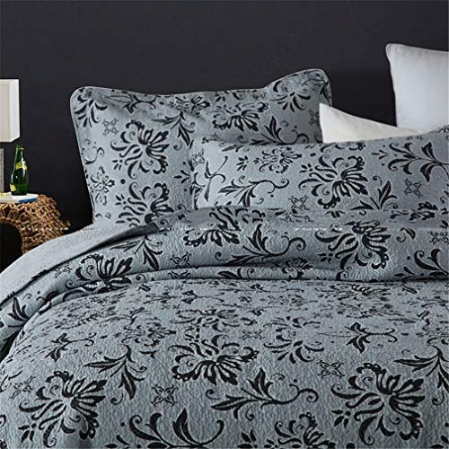 asdchZen Copriletto Trapuntato in Cotone Nero Stampato 3 Camere Biancheria da Letto 230X250Cm + 2 Federe Cuscino 50X70Cm