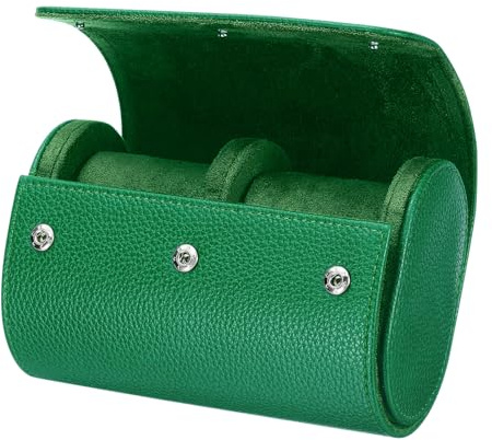 sourcing map Watch Roll Travel Case 2 Slots Portable Textured Green | Leather Watch Cases for Men and Women,Watches Storage Organizer,with Removable Pillows,for Traveling,Display,Home Storage