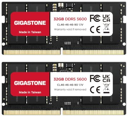 【DDR5 RAM Laptop Only】GIGASTONE 64GB Kit (2x32GB) DDR5 5600MHz PC5-44800 CL 46-46-46-90 1.1V SODIMM 262 Pin Unbuffered Non ECC High Performance Notebook Memory Upgrade