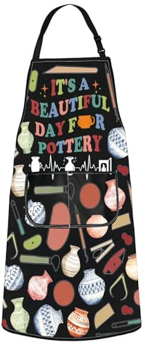 MYSOMY Pottery Apron With Pockets - Beautiful Day For Pottery Gifts - Ceramic Artist Apron