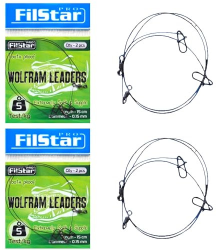PRO FILSTAR Wolfram Vorfach Hecht Set 2 x 2 Stück - Angeln Vorfächer mit Wirbel - Spinnfischen - Fishing Leaders Sport Set - Angelset - Angelzubehör – Spinnangeln (15cm/5kg/0.15mm)