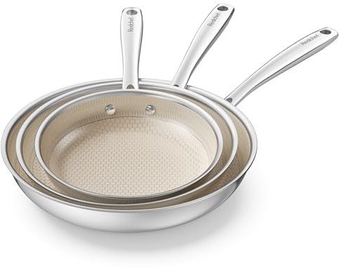Redchef Wabenstruktur pfanne 3-teilig Keramik Pfannenset, Bratpfanne 24, 20, 28 cm, Edelstahlpfanne Induktion, PTFE Frei PFAS Frei PFOA Frei Pfannen Set, Backofenfest Spülmaschinen