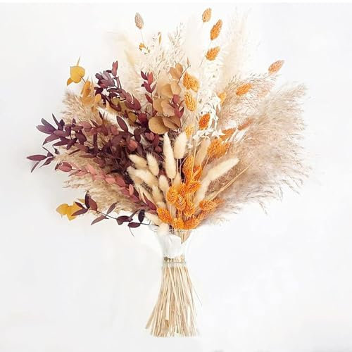Focenat 64 Pezzi Erba Della Pampas Bouquet di Fiori Secchi Naturali Decorazione di Erba di Pampa Essiccata Composizione Fiori Secchi per Arredamento Soggiorno Casa Vaso Tavolo Matrimonio Boho Decor