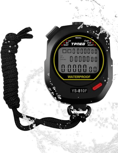 TPNEG Professional Waterproof Stopwatch for Coaches : 3-Row Large Screen, 10-Group Memory, Pace Mode, Clock, Alarm, Calendar – Perfect for Sports, Swimming, Soccer, Fitness, and Referee Timing Needs
