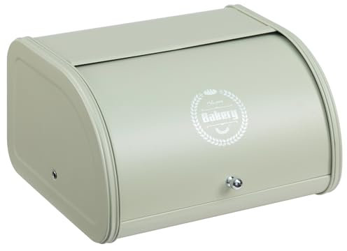 HollyHOME Bread Bin with Stainless Steel Body Metal Bread Bins for Kitchen Bread Storage Containers with Roll Up Easy Storage Bread Box Holder Lid,Sage Green