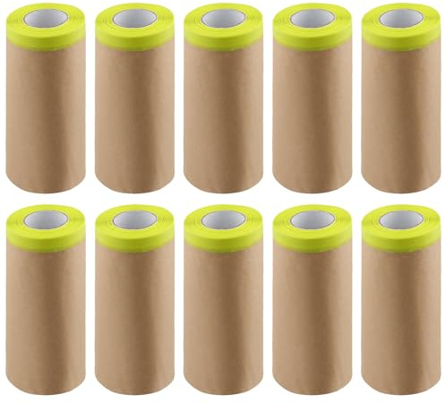 SINJEUN 10 rullar 30 cm x 15 m ljusbrun målarbrapp täckpapper rulle, målare täckpapper, kraftpapper täckfilm för bil lackering och målning