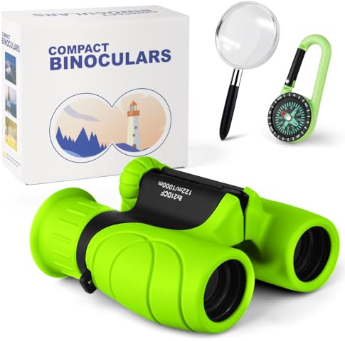 AYESY Prismaticos Niños, Juego de Binoculares con Lupa y Brújula, Telescopio Juguete Educativo al Aire Libre para 3 a 12 años Observación de Aves Camping y Exploración (Verde)