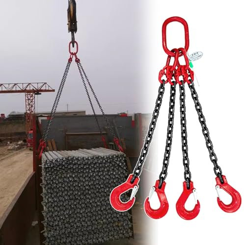 Chaînes de levage Élingue à chaîne pour le remorquage et la manutention du fret, Chaînes de levage en acier G80 Mn à 4 pattes, Élingue de chaîne de levage pour déplacer l'équipement lourd(4409 Lbs/2 T