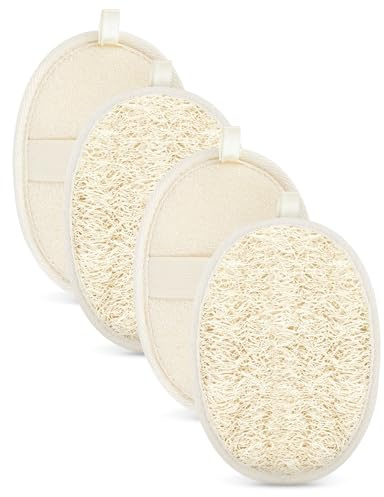 Itingy Natural Loofah Sponge 4 Pack, Eco-Friendly Biodegradable Exfoliating Bath Loofah Sponge, Natural Body Scrubber Shower Luffa for Women Men Skin Cleansing, Beige