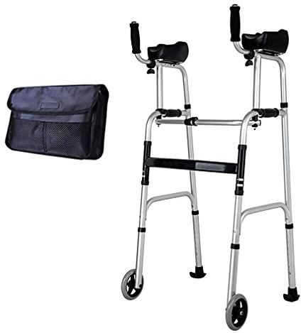 QHLMLL Andador Plegable para Ancianos con reposabrazos Desmontable, Altura Ajustable, Ligero, Andador con Ruedas, Ayuda para Caminar, Transporte aéreo, con 2 Ruedas y Bolsa de Transporte