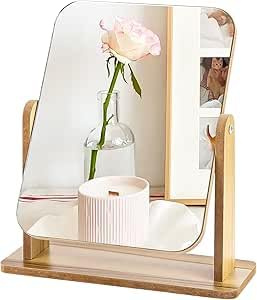 VOSSOT Sminkspegel, trä, set, sminkspegel, liten, stående för sminkbord med liten sminkspegel, bordsspegel, nordisk design för sovrum och resor