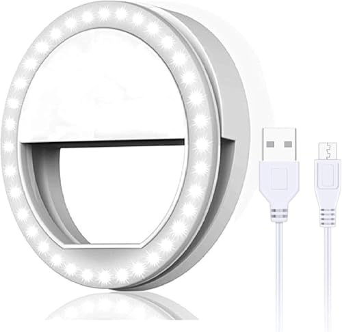 Selfie Ring Light for Phone, Portable Clip-on Selfie Photo Video Conference Lighting, Rechargeable Phone Selfie Ring Beauty Skin Light, LED Flash Phones/Camera Light-for Makeup,Live Streaming (White)