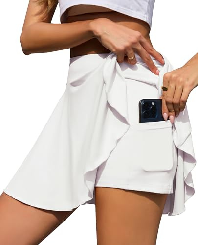 Lovasy Jupe de Tennis Femme avec Short et Poches Jupe Sport Plissée Jupes de Golf Taille Haute Mini Skorts Skirt pour Entraînement Course et Loisirs