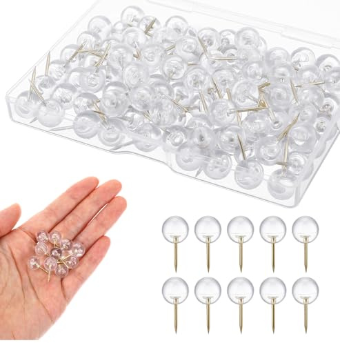 Clear Ball Push Pins, 100 PCS Drawing Pins with Storage Box, Decorative Thumb Tacks Plastic Round Head Push Pin for Bulletin Board Cork Board Maps Calendars Photos DIY Crafts Home & Office Decor