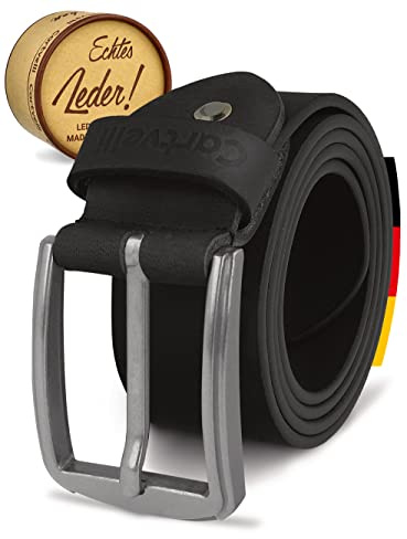 Cartvelli vintage läderbälte herr 40 mm tillverkad i Tyskland med presentförpackning – bälte i äkta läder, spänne silver, svart, 110