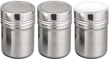 Set of 3Pcs Powder Sugar Shaker with Lid,Stainless Steel Fine Mesh Shaker, for Sifter Cocoa,Cinnamon Powder,Icing Sugar,Chocolate Coffee (Small)