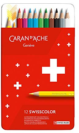 Caran d'Ache Swisscolor 1284712 - Estuche metálico con 12 lápices de colores resistentes al agua