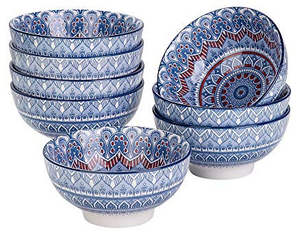 vancasso Mandala Set di Ciotole per Cereali 8 Pezzi Servizio di Ciotole per Gelato Servizio Combinato di Stile Bohémien per 8 Persone Scodelle Coppette Ø 15 cm Colore Vintage Turchese