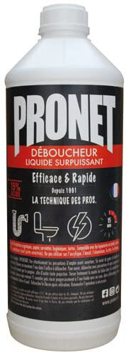 PRONET - Déboucheur Canalisations Liquide Surpuissant - Acide sulfurique à 15% - Action choc 15min - Spécial WC et grosses canalisations - Décolmate et désengorge - Compatible fosse septique - 1 L