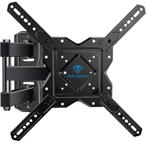 PERLESMITH Full Motion TV Wall Mount for 27-60 Inch Flat & Curved TVs, Single Stud TV Mount with Articulating Swivel Tilt - Wall Mount TV Bracket VESA 400x400mm up to 77 lbs, Perfect Center Design