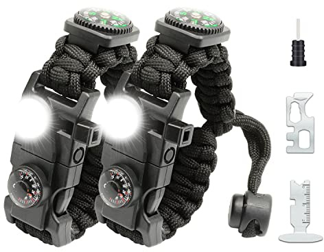 NVioAsport 20 in 1 Paracord Bracelet, Adjustable Gear Kit with SOS LED Light, Fire Starter, Bigger Compass, Survival Whistle, Perfect for Camping, Hiking, Fishing, Survival Bracelet