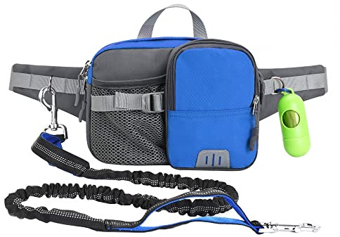 DONGKER Joggingkoppel för hundar, handsfree koppel med reflekterande sömmar, magbälte och bakväskare för jogging, cykling, löpning, promenader