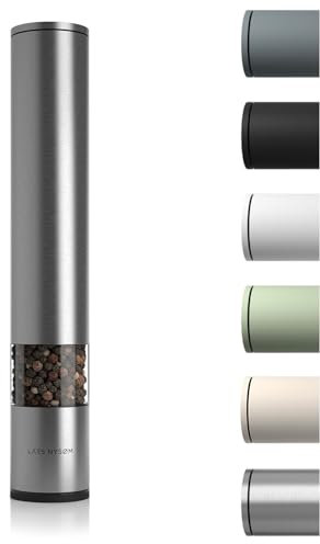 LARS NYSØM Salt Pepper Mill Manual with Adjustable Ceramic Grinder from coarse to fine I Design Spice Mill (Stainless Steel)