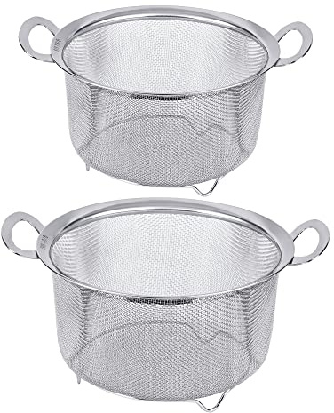 Tiawudi 2 Pack Strainers for Kitchen, 18/8 Stainless Steel Colander with Handles, Fine Mesh Strainer for Pasta, Rice and Fruit, Sieve with Resting Feet to Strain, Rinse, Steam or Cook Vegetables