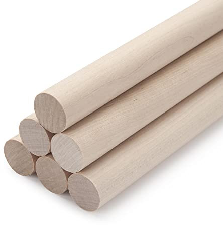 3/4 x 12 Holzdübel, Holzstäbe zum Basteln, 6 Stück Makramee-Holzdübelstangen, unlackierte Hartholzstäbe zum Basteln, Kunst und Heimwerker, gestufte Kuchenstütze und Hochzeitsbandstäbe