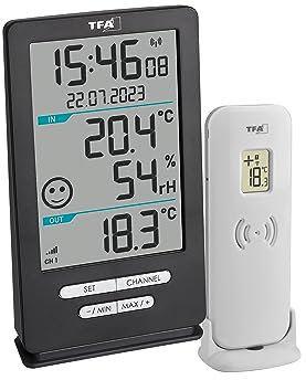 TFA Dostmann Funk-Thermometer XENA HOME, 30.3074.10, für Außen und Innen, Raumklimaüberwachung, mit Außensensor, Max.-Min.-Werte, Temperatur, Luftfeuchtigkeit, anthrazit