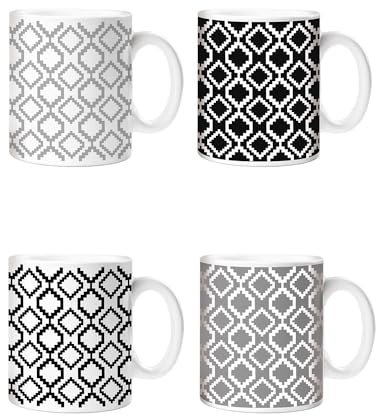 YöL Set Of 4 Mugs Black And White Mono Geometric Coffee Mug Set Minimalist Tea Cups Home Kitchen