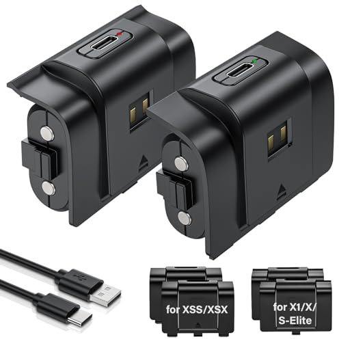 Paquete de batería recargable para driver Xbox, 2 baterías de 4800 mWh (2000 mAh) con cable de carga USB-C para Xbox Series S|X/Xbox One S/One X/One Elite juego de carga y juego remoto con 4 cubiertas