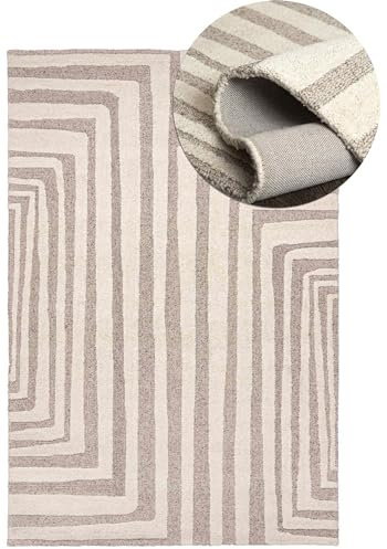 Mazovia Wollteppich - Natürliches Material Japandi, Handwebteppich Robust & Naturprodukt, für Wohnzimmer, Schlafzimmer, Esszimmer - Creme Natur - 120 x 170 cm