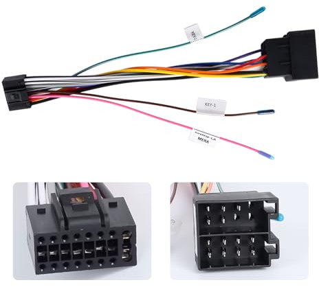 16 Pin Standard ISO Wiring Harness Cable Adapter for Android Car Stereo Radio Car Audio Connector Plug with Steering Wheel Control Lines and Reverse Control Line ISO Wire Lead Loom Radio Connector