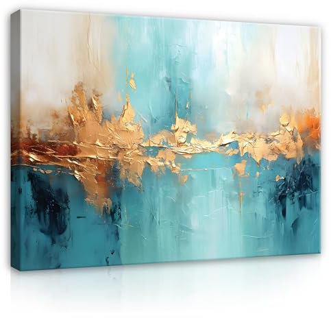 WallArena - Leinwand Bilder - Küche Abstrakt Kunst Gold Blau - 100x75 cm Leinwandbilder - Bild auf leinwand - Wandbild XXL groß Wandbilder für Wohnzimmer Schlafzimmer Wohnzimmerbilder Modern