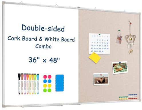 Large White Board Dry Erase Foldable Bulletin Board Combo 48x36 for Wall