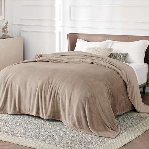 Bedsure Fleece Blanket King Size - Soft Cosy Fluffy Throw Blankets for Bed, Warm Large Throws for Audlts, Oxford Tan, 270x230 cm
